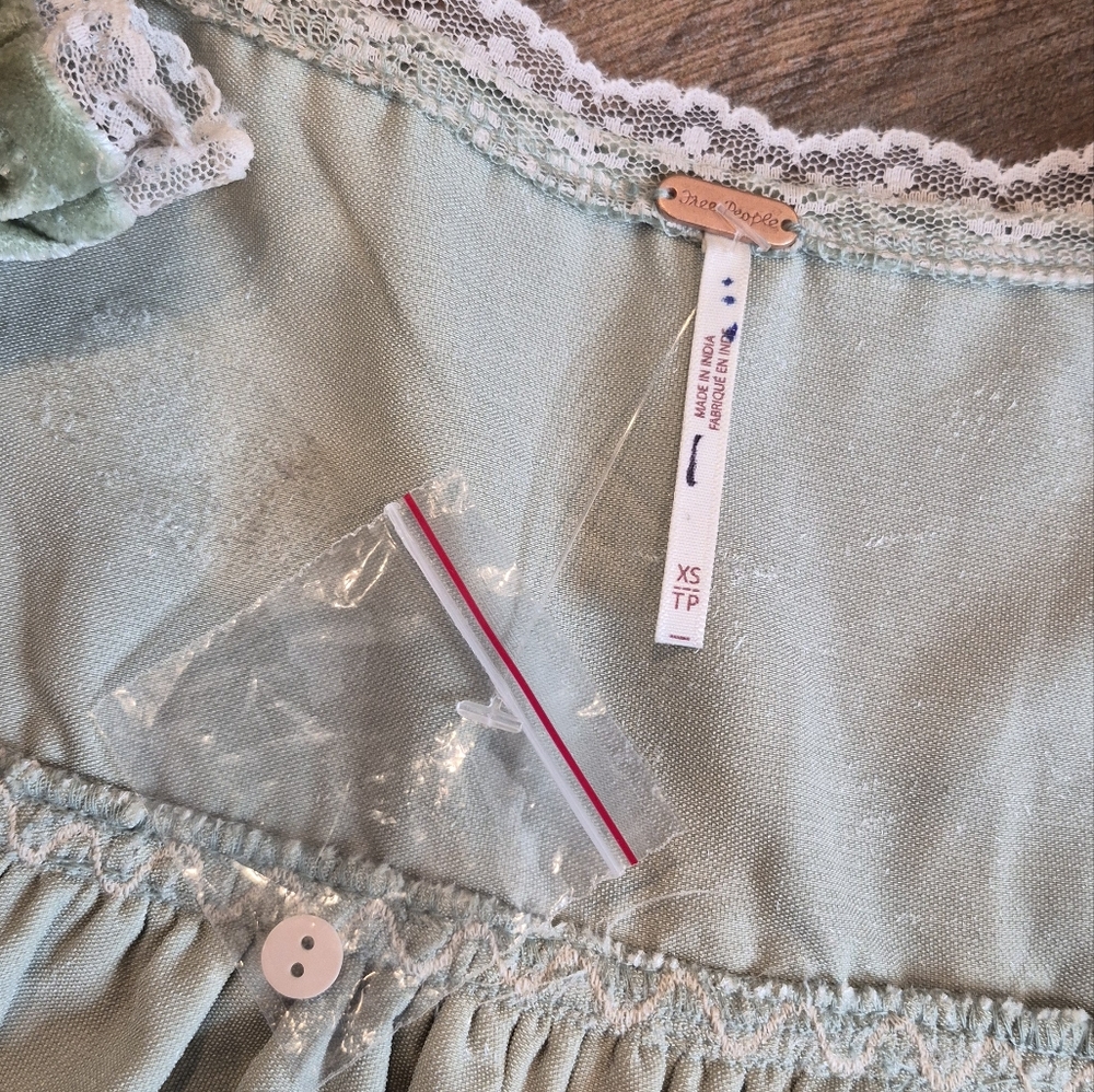 Free People Let's Voyage Velvet Viscose Lace Top in Soft Mint Combo, XS - Picture 7 of 12